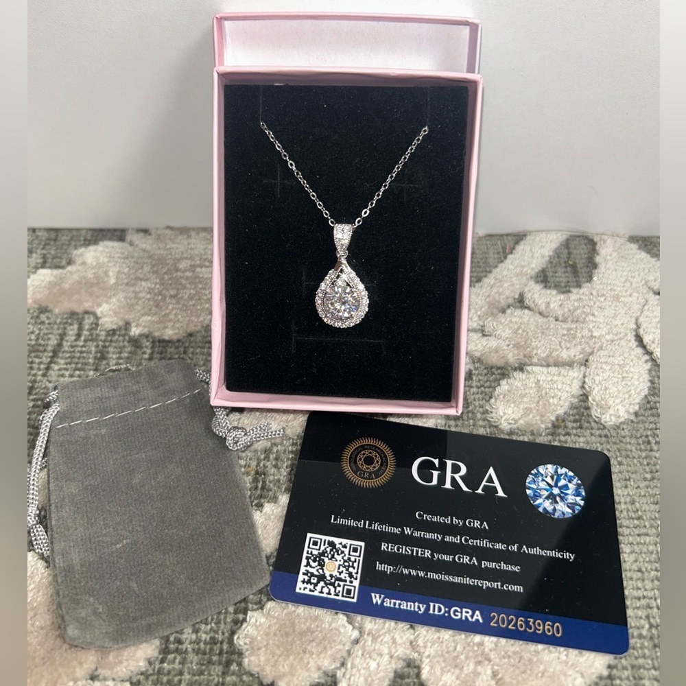 New teardrop Moissanite  16 inch sterling silver necklace